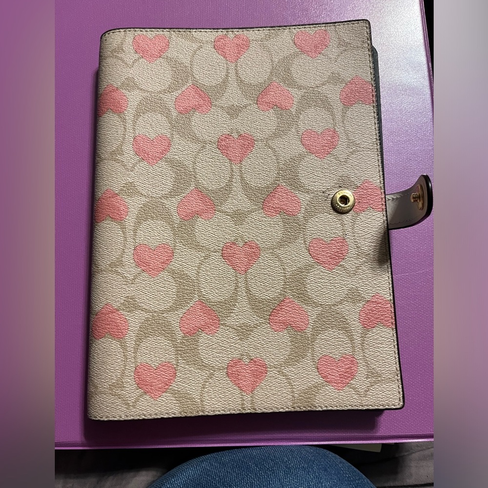 Coach notebook cover and notebook in heart pattern